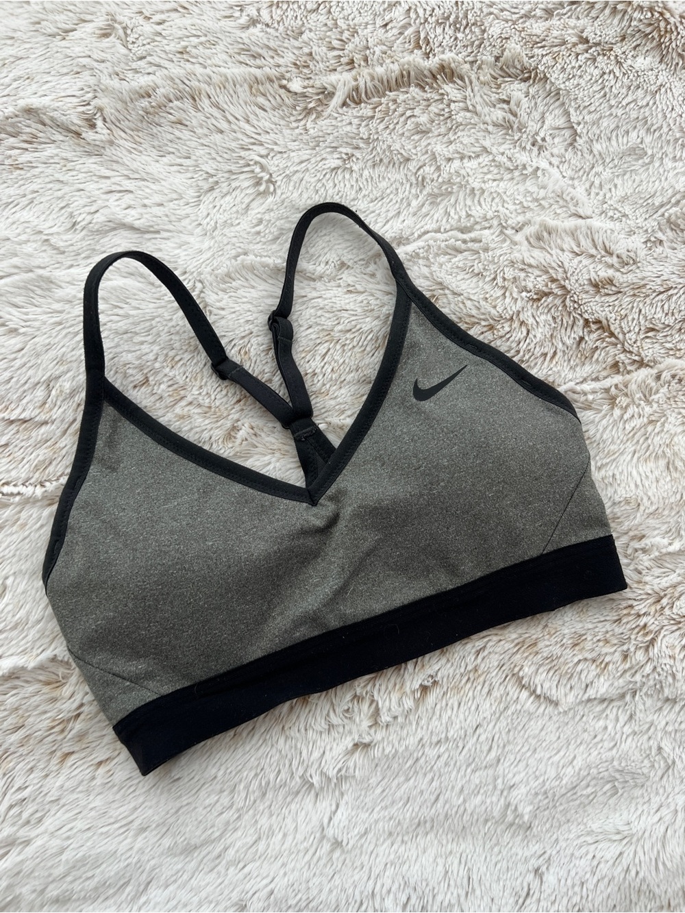 Nike Gray and Black V-Neck Light Support Sports Bra